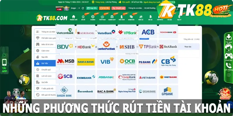 Những phương thức rút tiền TK88 phổ biến hiện nay