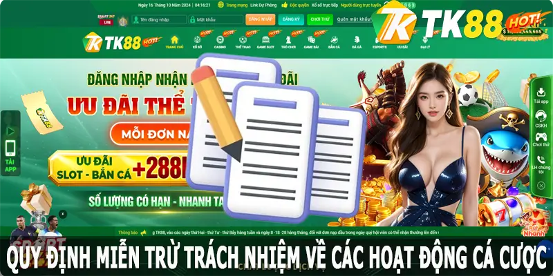 Quy định miễn trừ trách nhiệm về các hoạt động cá cược